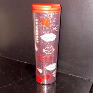 Starbucks Lip Print Glitter Tumbler - Red and White